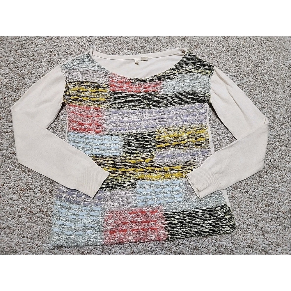 Moth Anthropologie‎ Woven Fiber Art Boho Sweater Cashmere Blend Womens M Beige